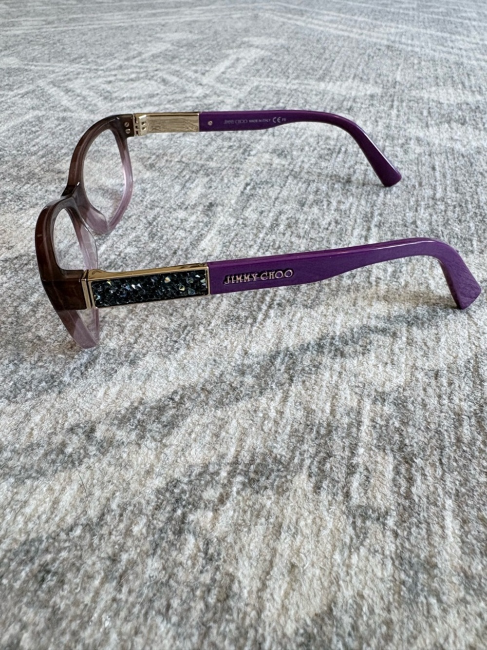Jimmy Choo Purple Frame Sunglasses with Crystal Accent and Gold Logo